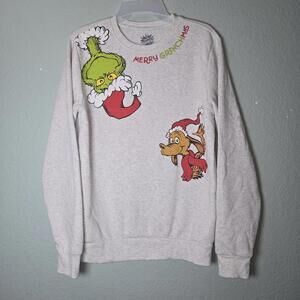 Dr. Seuss The Grinch Fleece Women Gray Sweatshirt Holiday Christmas  Size S
